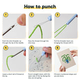 Six steps showing how to thread and use the punch needle