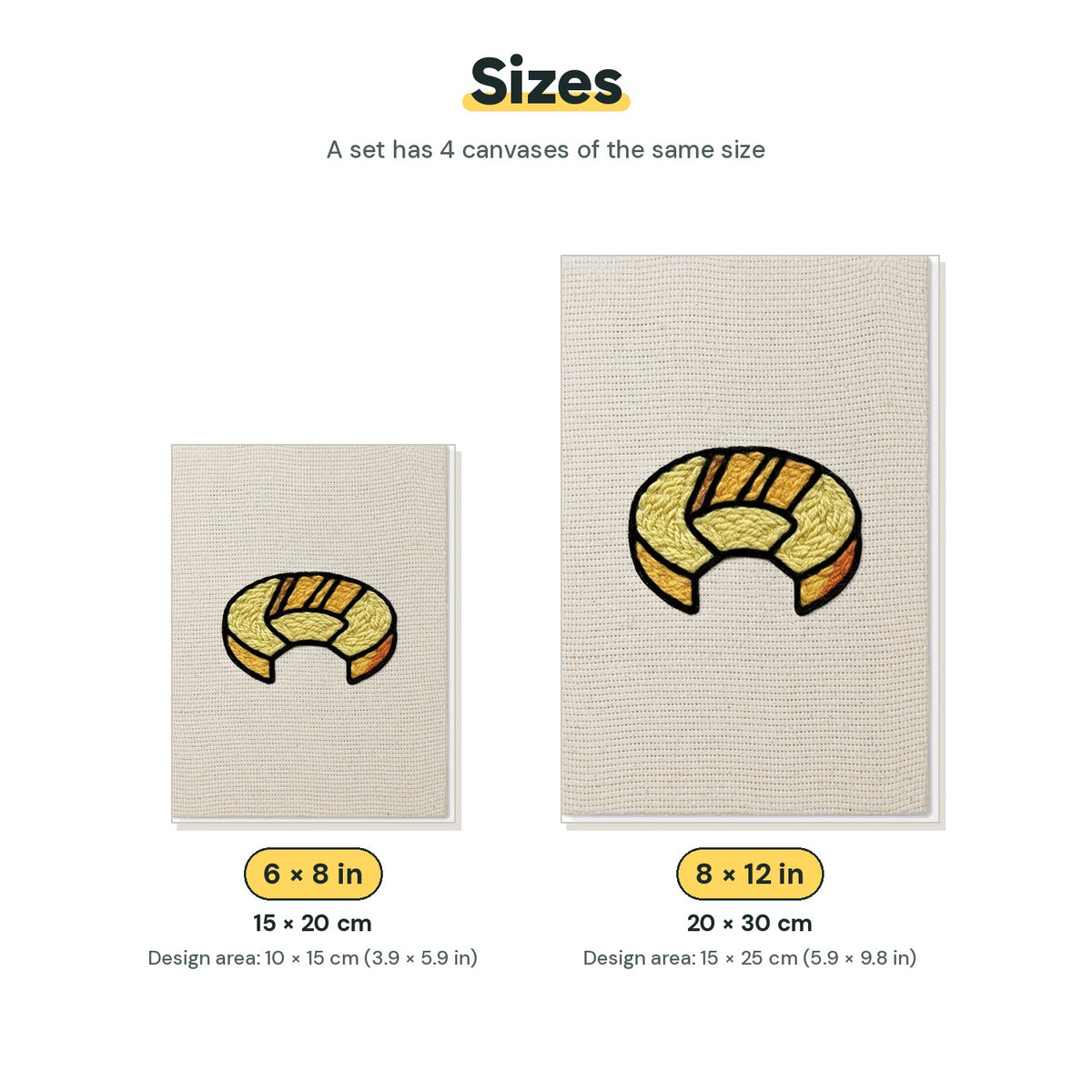 Size chart for the two mini canvas sizes: 6 x 8 in and 8 x 12 in