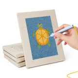 Hand punching one of the Blue Sea Friends mini canvases
