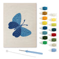 Blue Shades Butterfly punch needle kit: finished canvas with threads, punch needle and threader