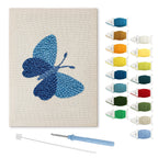 Blue Shades Butterfly punch needle kit: finished canvas with threads, punch needle and threader