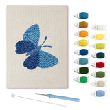 Blue Shades Butterfly punch needle kit: finished canvas with threads, punch needle and threader