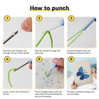 Six steps showing how to thread and use the punch needle