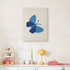 Finished Blue Shades Butterfly punch needle canvas on a wall