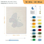 Blue Shades Butterfly punch needle kit, 16 × 20 in (40 × 50 cm): canvas size and kit contents