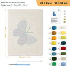 Blue Shades Butterfly punch needle kit, 20 × 24 in (50 × 60 cm): canvas size and kit contents