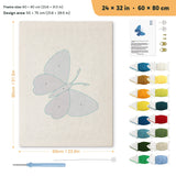 Blue Shades Butterfly punch needle kit, 24 × 32 in (60 × 80 cm): canvas size and kit contents