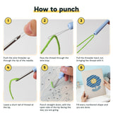 Six steps showing how to thread and use the punch needle