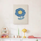 Finished Blue Striped Flower punch needle canvas on a wall
