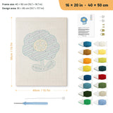 Blue Striped Flower punch needle kit, 16 × 20 in (40 × 50 cm): canvas size and kit contents