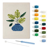 Blue Vase Leaves punch needle kit: finished canvas with threads, punch needle and threader