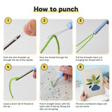 Six steps showing how to thread and use the punch needle