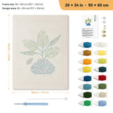 Blue Vase Leaves punch needle kit, 20 × 24 in (50 × 60 cm): canvas size and kit contents