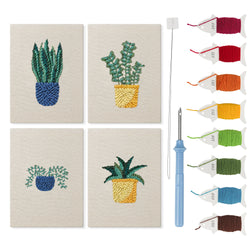 Blue Yellow Planters mini punch needle kit set: four finished canvases with threads, punch needle and threader