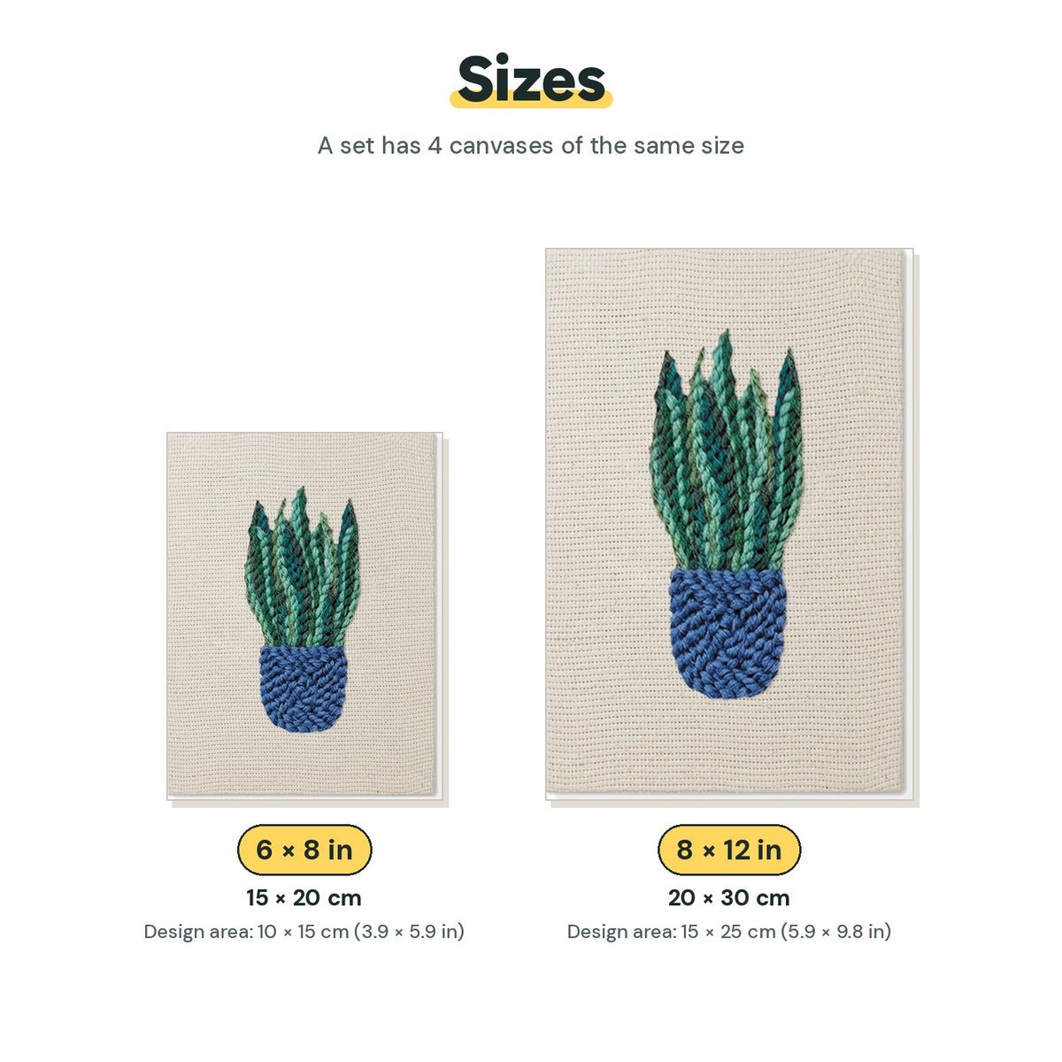 Size chart for the two mini canvas sizes: 6 x 8 in and 8 x 12 in
