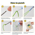 Six steps showing how to thread and use the punch needle