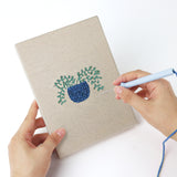Punching a Blue Yellow Planters mini canvas with the punch needle