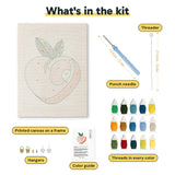 What is in the Blush Peach kit: printed canvas, punch needle, threader, threads, color guide and hangers