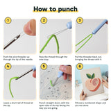 Six steps showing how to thread and use the punch needle