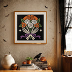 Finished Bone Hands Bouquet punch needle canvas on a wall