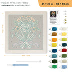 Bone Hands Bouquet punch needle kit, 24 × 24 in (60 × 60 cm): canvas size and kit contents