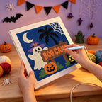 Punching the Boo Camp Ghost design with the punch needle