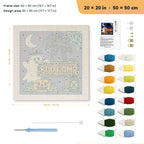Boo Camp Ghost punch needle kit, 20 × 20 in (50 × 50 cm): canvas size and kit contents