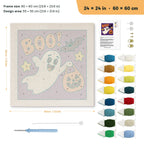 Boo Ghost punch needle kit, 24 × 24 in (60 × 60 cm): canvas size and kit contents