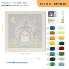 Boo House Ghost punch needle kit, 24 × 24 in (60 × 60 cm): canvas size and kit contents