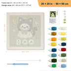 Boo Kitty Ghost punch needle kit, 20 × 20 in (50 × 50 cm): canvas size and kit contents