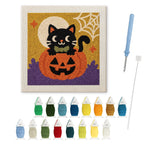 Bow Tie Cat on a Pumpkin punch needle kit: finished canvas with threads, punch needle and threader