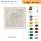 Bow Tie Cat on a Pumpkin punch needle kit, 20 × 20 in (50 × 50 cm): canvas size and kit contents