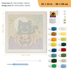 Bow Tie Cat on a Pumpkin punch needle kit, 24 × 24 in (60 × 60 cm): canvas size and kit contents