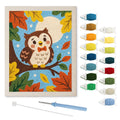 Bow Tie Owl punch needle kit: finished canvas with threads, punch needle and threader