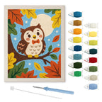 Bow Tie Owl punch needle kit: finished canvas with threads, punch needle and threader