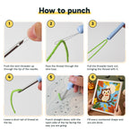 Six steps showing how to thread and use the punch needle