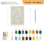 Bow Tie Owl punch needle kit, 8 × 12 in (20 × 30 cm): canvas size and kit contents