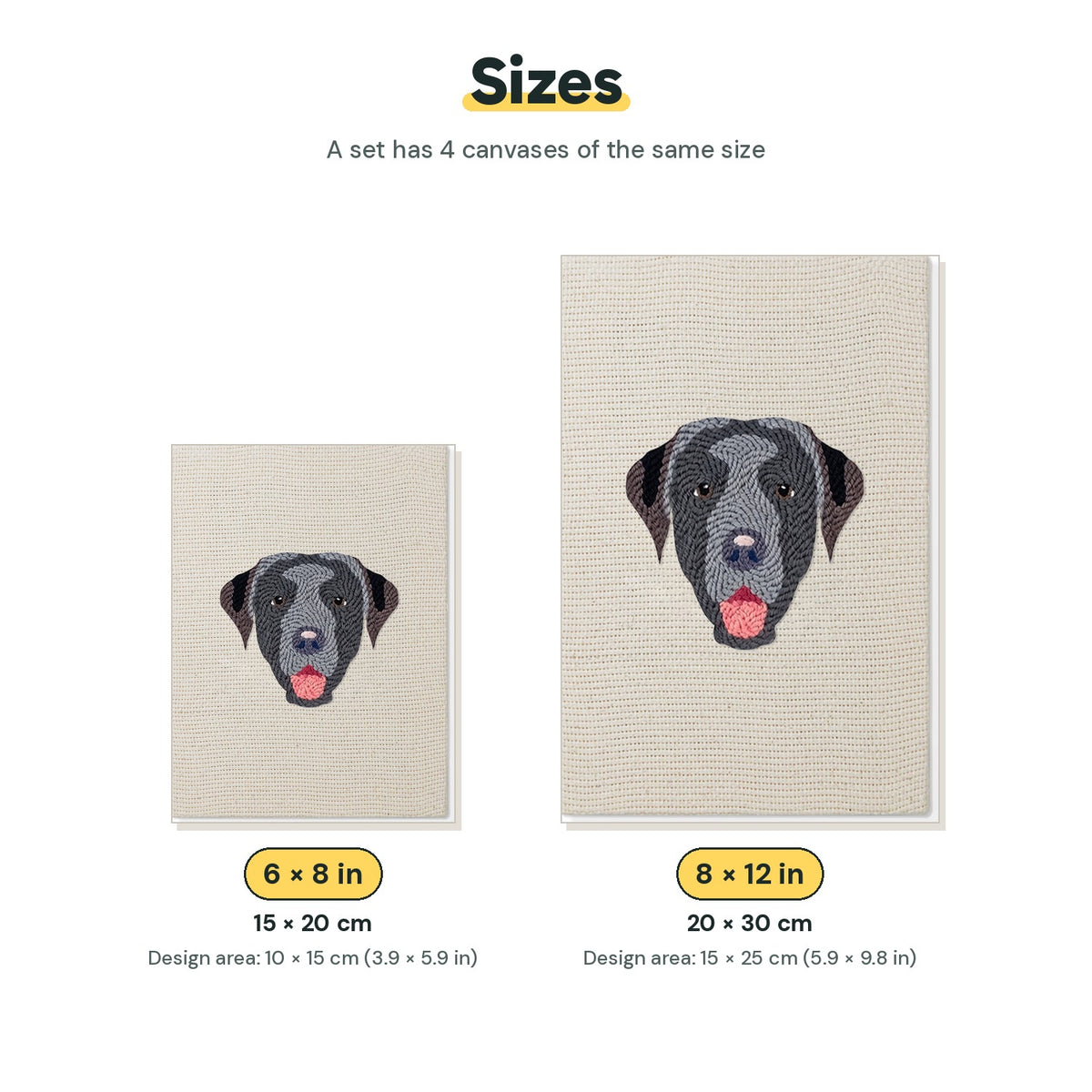 Size chart for the two mini canvas sizes: 6 x 8 in and 8 x 12 in