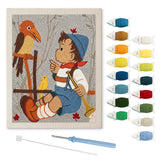 Boy with Horn punch needle kit: finished canvas with threads, punch needle and threader