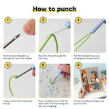 Six steps showing how to thread and use the punch needle