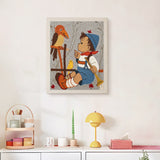 Finished Boy with Horn punch needle canvas on a wall