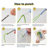 Six steps showing how to thread and use the punch needle