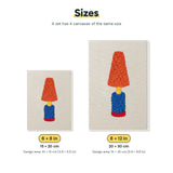 Size chart for the two mini canvas sizes: 6 x 8 in and 8 x 12 in