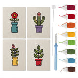 Bright Vase Plants mini punch needle kit set: four finished canvases with threads, punch needle and threader