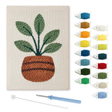 Broad Leaf Pot punch needle kit: finished canvas with threads, punch needle and threader
