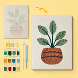 Broad Leaf Pot canvas before and after punching, with the threads and tools