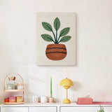 Finished Broad Leaf Pot punch needle canvas on a wall