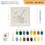 Broom and Pumpkin punch needle kit, 12 × 12 in (30 × 30 cm): canvas size and kit contents