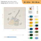 Broom and Pumpkin punch needle kit, 20 × 20 in (50 × 50 cm): canvas size and kit contents