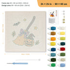 Broom and Pumpkin punch needle kit, 24 × 24 in (60 × 60 cm): canvas size and kit contents